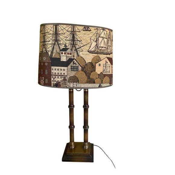 vintage table bouillotte lamp nautical shade - Picture 2 of 8